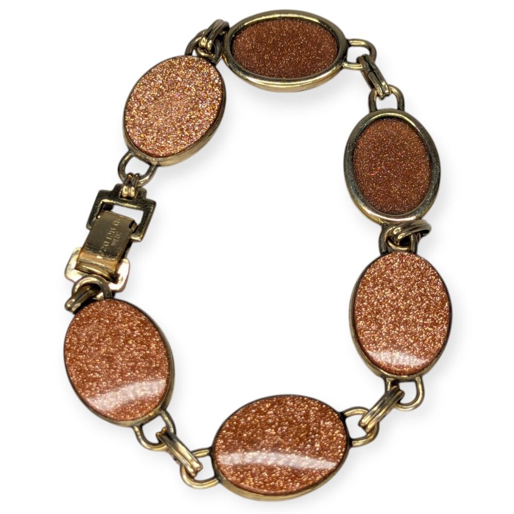 Vintage WRE Goldstone 12k Gold Filled Bracelet Signed